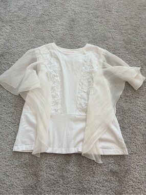 See By Chloe Cream Ruffle lace Sleeve Tee blouse size L